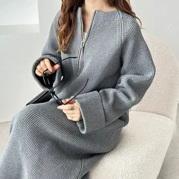 GeeRA 앞뒤 2WAY 하프 지퍼 니트 원피스