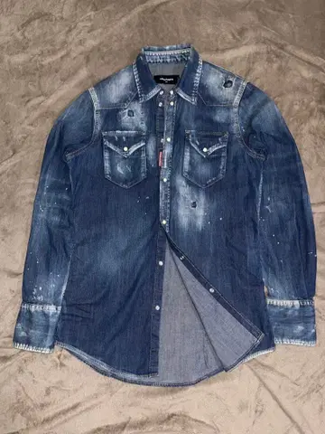 DSQUARED2 디스퀘어드 웨스턴 리페어 가공 데님 셔츠