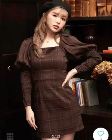 Darich 체크 무늬 퍼프 슬리브 미니 원피스 원피스 브라운