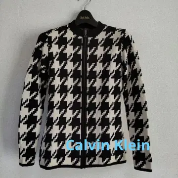 Calvin Klein 하운드 투스 패턴 집업 가디건 M