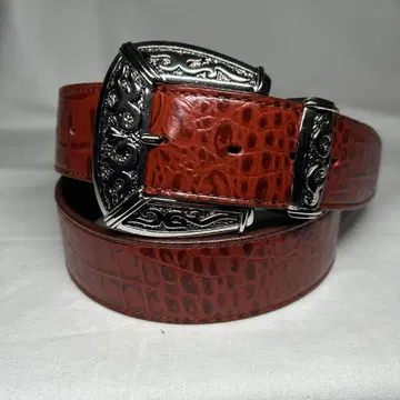 천연 가죽 악어 엠보 밴드형 벨트 가죽 스터드 레드 캐주얼