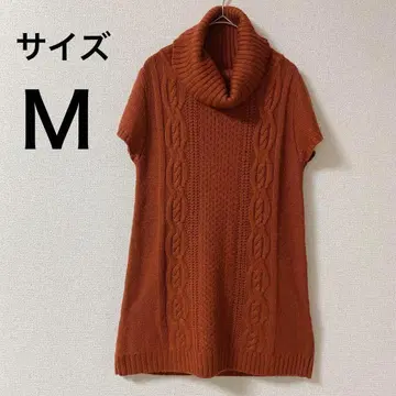 [ kate ecru ] 터틀넥 반팔 니트 아가일 오렌지 M