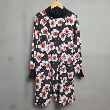 새상품급 준코 시마다 꽃무늬 브라운 튜닉 원피스 하이넥 고급