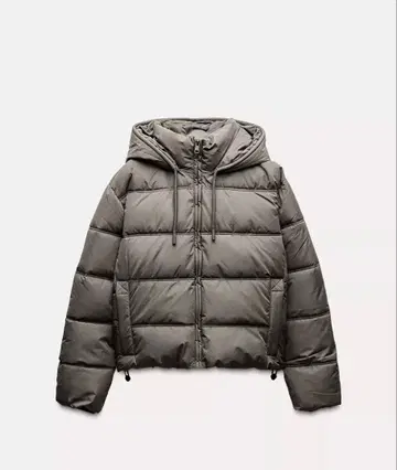 ZARA 워터 윈드 프로텍션 숏 퍼프 아노락 카키