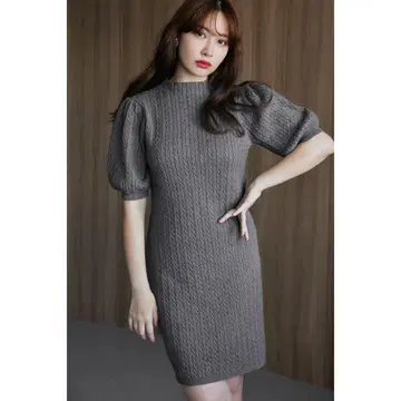 herlipto Puff Sleeve Cable Knit Dress