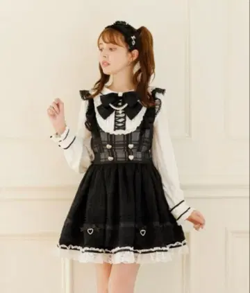 LIZLISA 시어 체크 에이프런 프릴 원피스