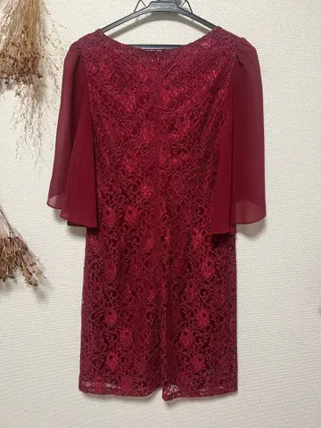 버건디 레이스 포멀 드레스