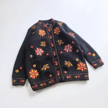 꽃무늬 자수 니트 가디건 블랙 빈티지 C10 블랙