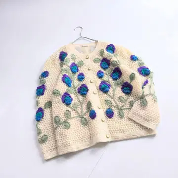 입체 꽃무늬 모티브 모헤어 가디건 빈티지 핸드니트 C11