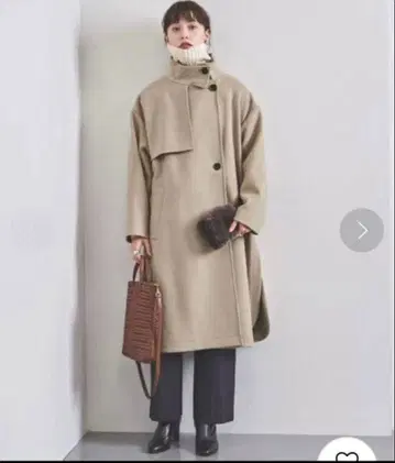 UNITED ARROWS 헤링본 슬릿 스탠드 카라 코트