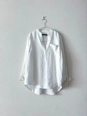 로렌 랄프 로렌 린넨 소매 개더 화이트 블라우스 S
