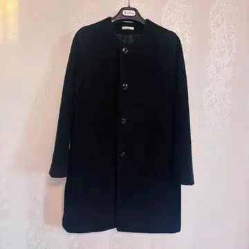 블랙 롱 울 코트 버튼 포함