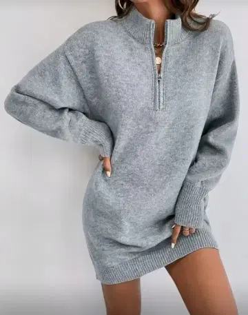 [새상품] 지퍼 니트 원피스 그레이 M