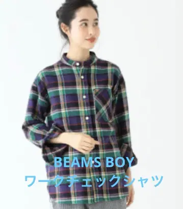 BEAMS BOY/워크 체크 롱 슬리브 셔츠