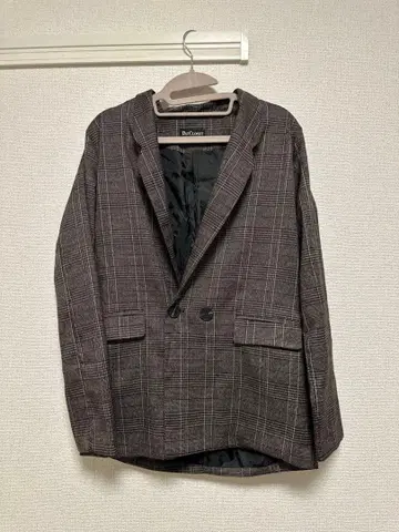 [ 새상품급 ] 체크 무늬 테일러드 자켓 브라운 겉옷 커버