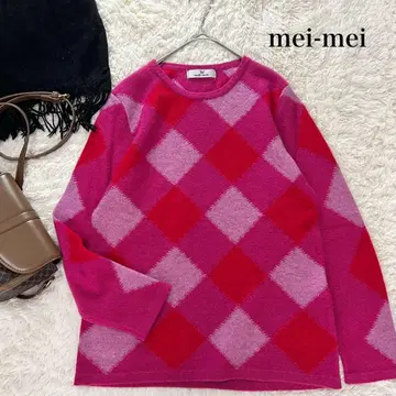 새상품급 mei-mei 캐시미어 아가일 무늬 니트 스웨터 핑크