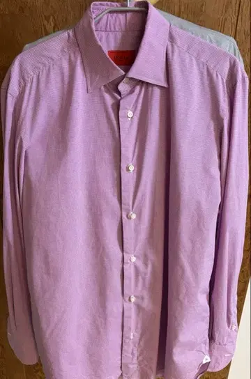 ISAIA 보라색 체크 무늬 긴팔 y셔츠