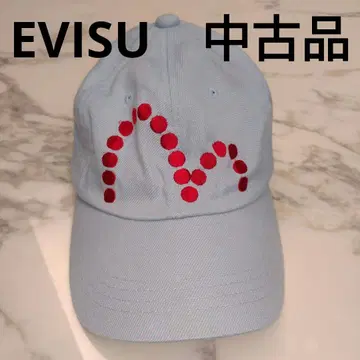 EVISU 캡 빨간색 도트 자수 데님 원단 중고