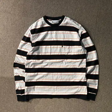 00s Core Fighter 보더 롱 T 티셔츠 블랙 오렌지 화이트