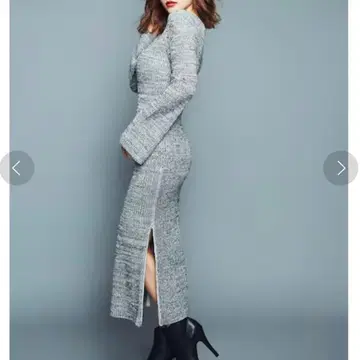 RESEXXY 양 사이드 지퍼 니트 롱 원피스 슬릿 그레이