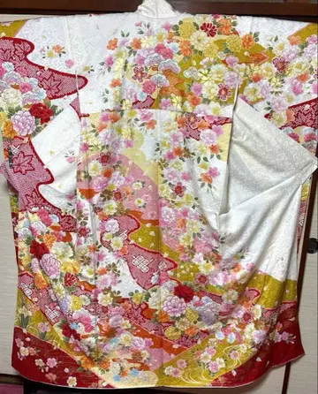 화이트 벚꽃 모란 시보리 패턴 후리소데 기장 156