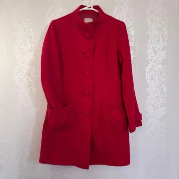 울 빨간색 피코트 버튼 포함