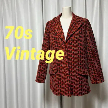 70sVintage ! 폴리에스테르 자켓 블랙과 빨간색 임팩트 발군!