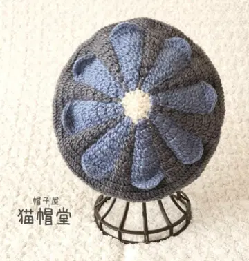 핸드메이드 베레모 레트로 플라워 [ 107 ] 차콜 그레이 아쿠아 블루