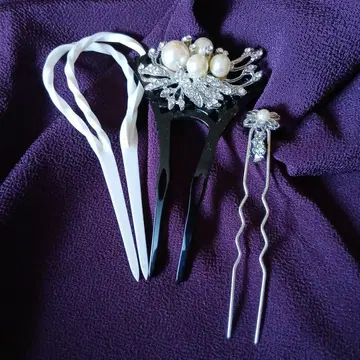 펄과 크리스탈 플라스틱제 비녀 3세트