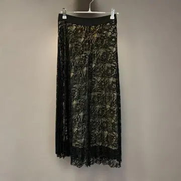 미사용, 플리츠 블랙 레이스 롱 스커트