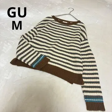 GU 스트라이프 니트 스웨터 초코 민트 줄무늬 롱 슬리브 M