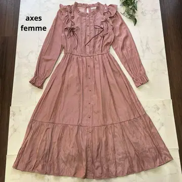 새상품급 axes femme 프릴 리본 원피스 사이즈 M 핑크 레이스