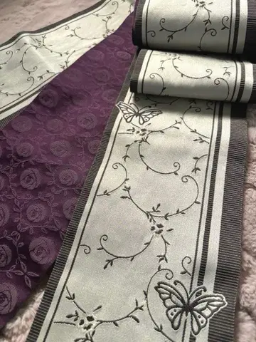 리버서블 반폭 오비 나비와 장미 패턴