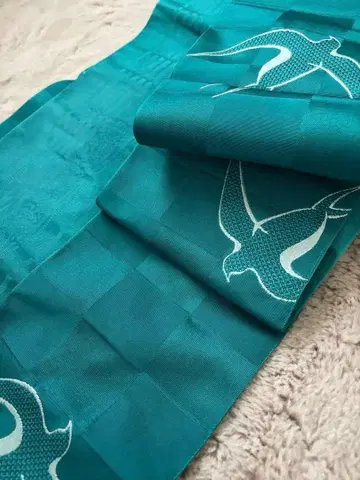 미사용 키모노마치 반폭 오비 이치마츠 제비 패턴