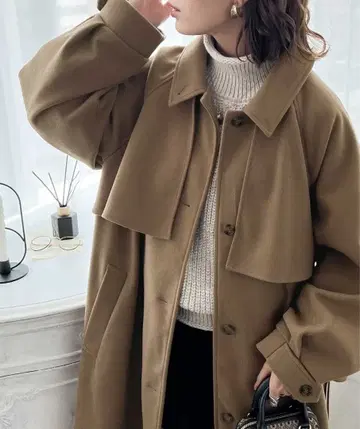 2way 스탠드 카라 볼륨 슬리브 니트 모사 롱 체스터 코트