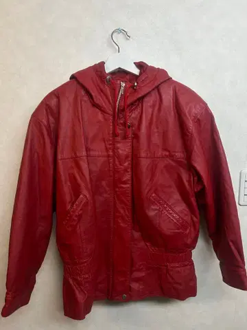 여성용 빨간색 가죽 후드 부착 자켓 소가죽