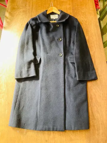 모리 하나에 울 100% 네이비 더블 브레스트 롱 코트