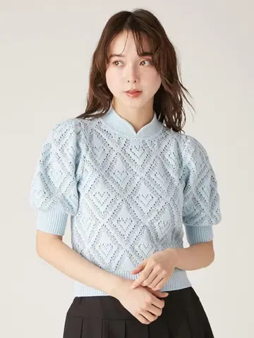 Lily Brown 릴리 브라운 니트 하트 라메 화이트 퍼프