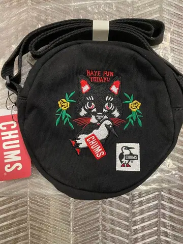 CHUMS 고양이 자수 숄더백 블랙 미사용