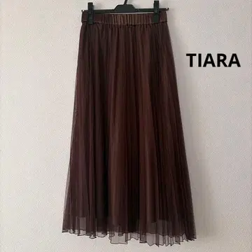 TIARA 브라운 튤 플리츠 스커트