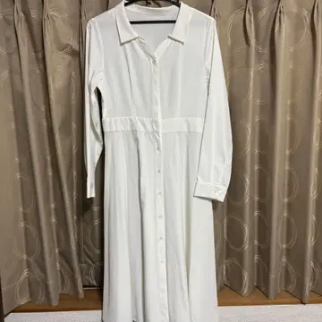 화이트 셔츠 원피스 긴팔 플리츠