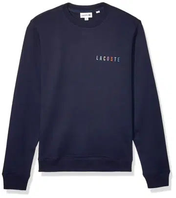 라코스테 남성용 긴팔 논기모 플리스 레인보우 로고 스웨트 셔츠