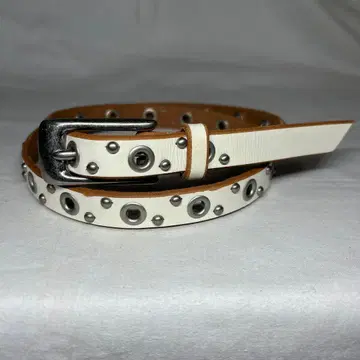 천연 가죽 하토메 스터드 벨트 내로우 가죽 화이트