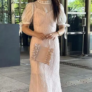 [ 미사용 새상품 ] TreatUrself 자카드 머메이드 원피스 핑크