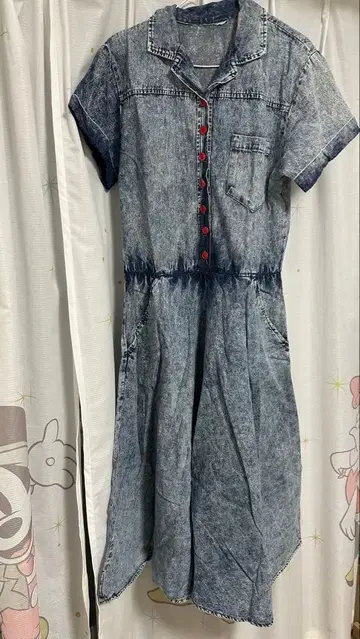 데님풍 반팔 원피스 무릎 기장