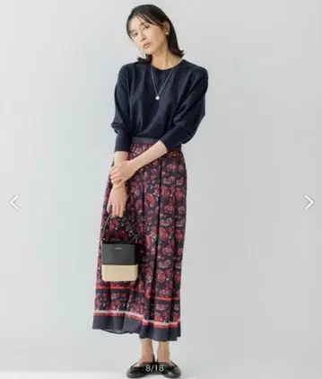 택 포함 23구 스카프 패널 프린트 스커트 롱 플레어 스커트 38 M