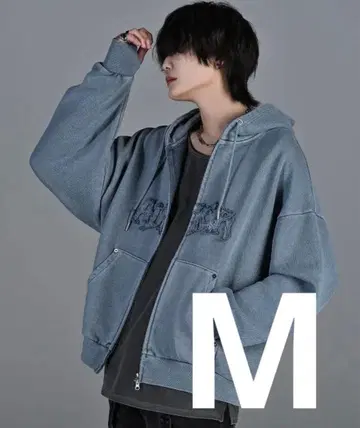 [ ADRER ] 헤비 웨이트 로고 세미 숏 빈티지 더블 지퍼 후드티