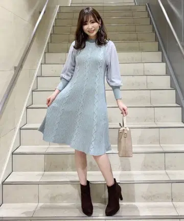 31 Sons de mode 케이블 소매 시어 하이넥 플레어 원피스