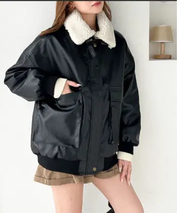 자바 블랙 보아 옷깃 오버 사이즈 자켓 L 사이즈