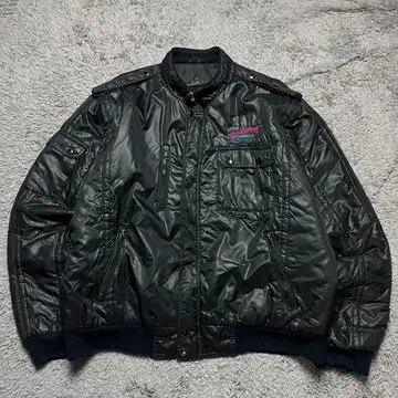 80s 90s 시보레 나일론 자켓 자수 디자인 블랙 빈티지